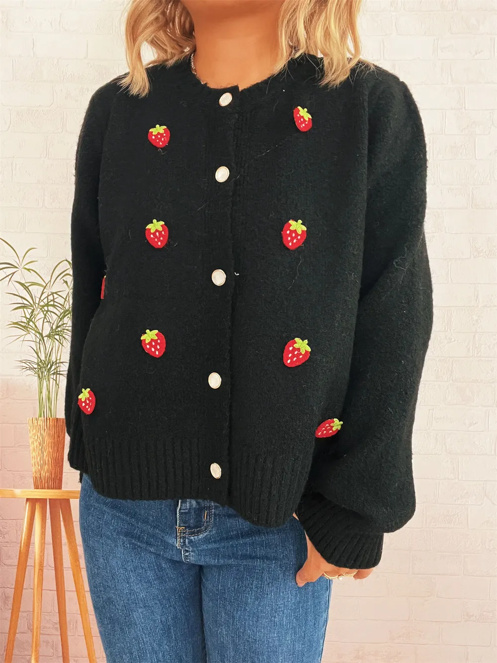 Strawberry Button Up Long Sleeve Cardigan, image 22