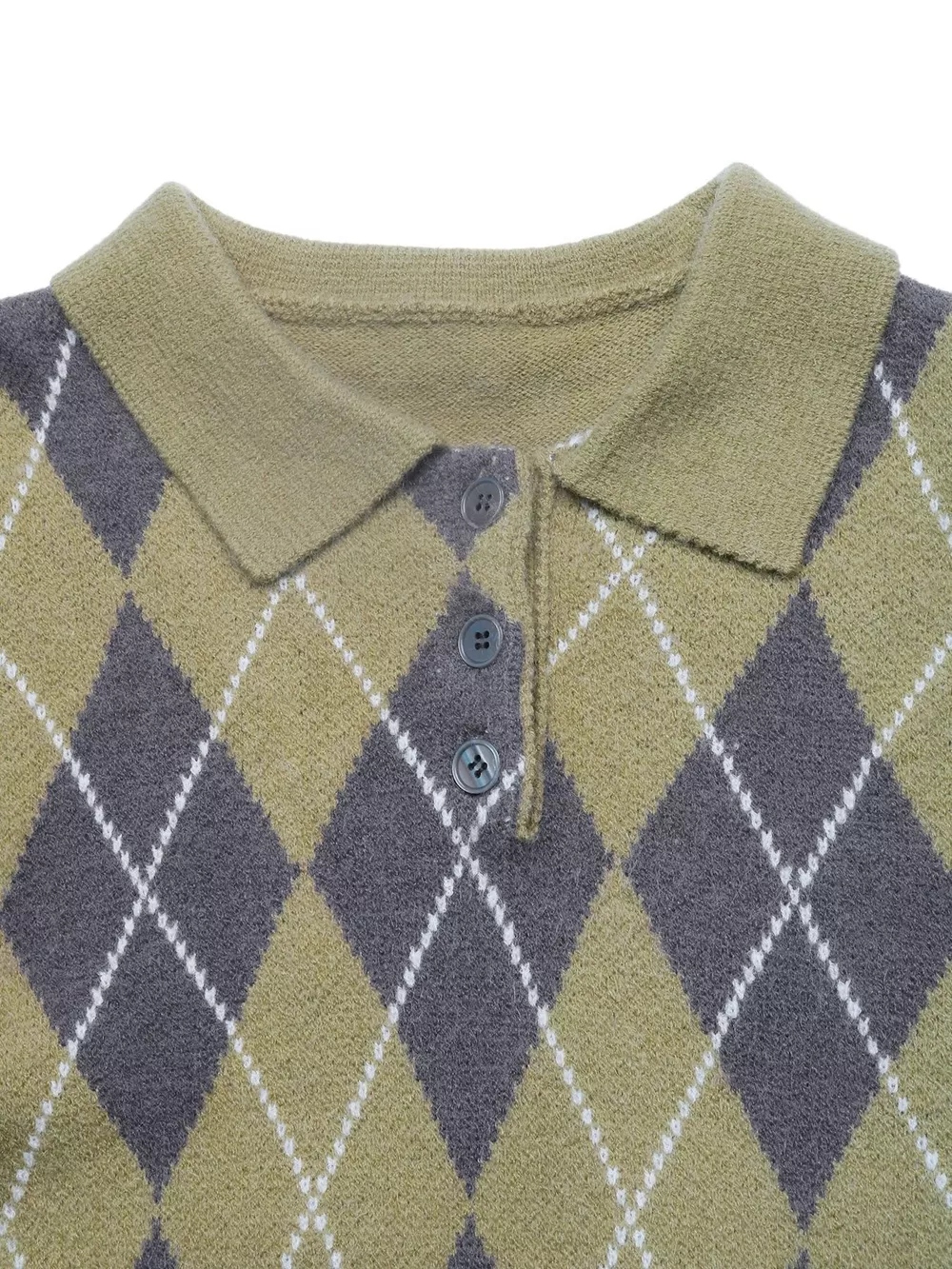 Argyle Pattern Collared Knit Sweater, image 6