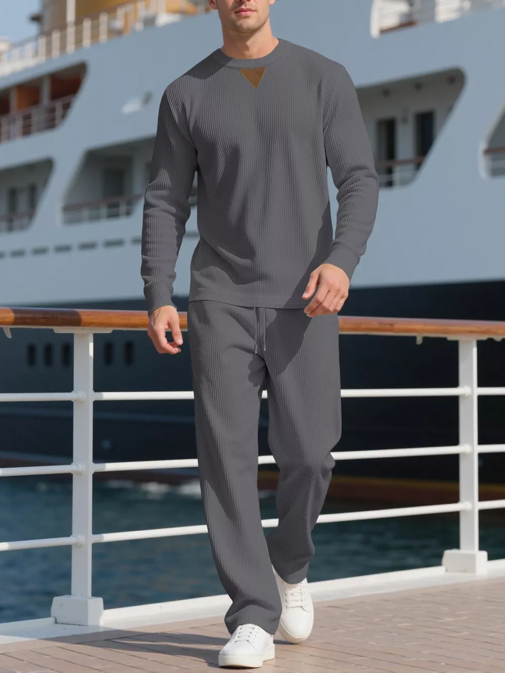 Men's Full Size Casual Crewneck Long Sleeve Sweatshirt and Jogger Set Plus Size, image 3