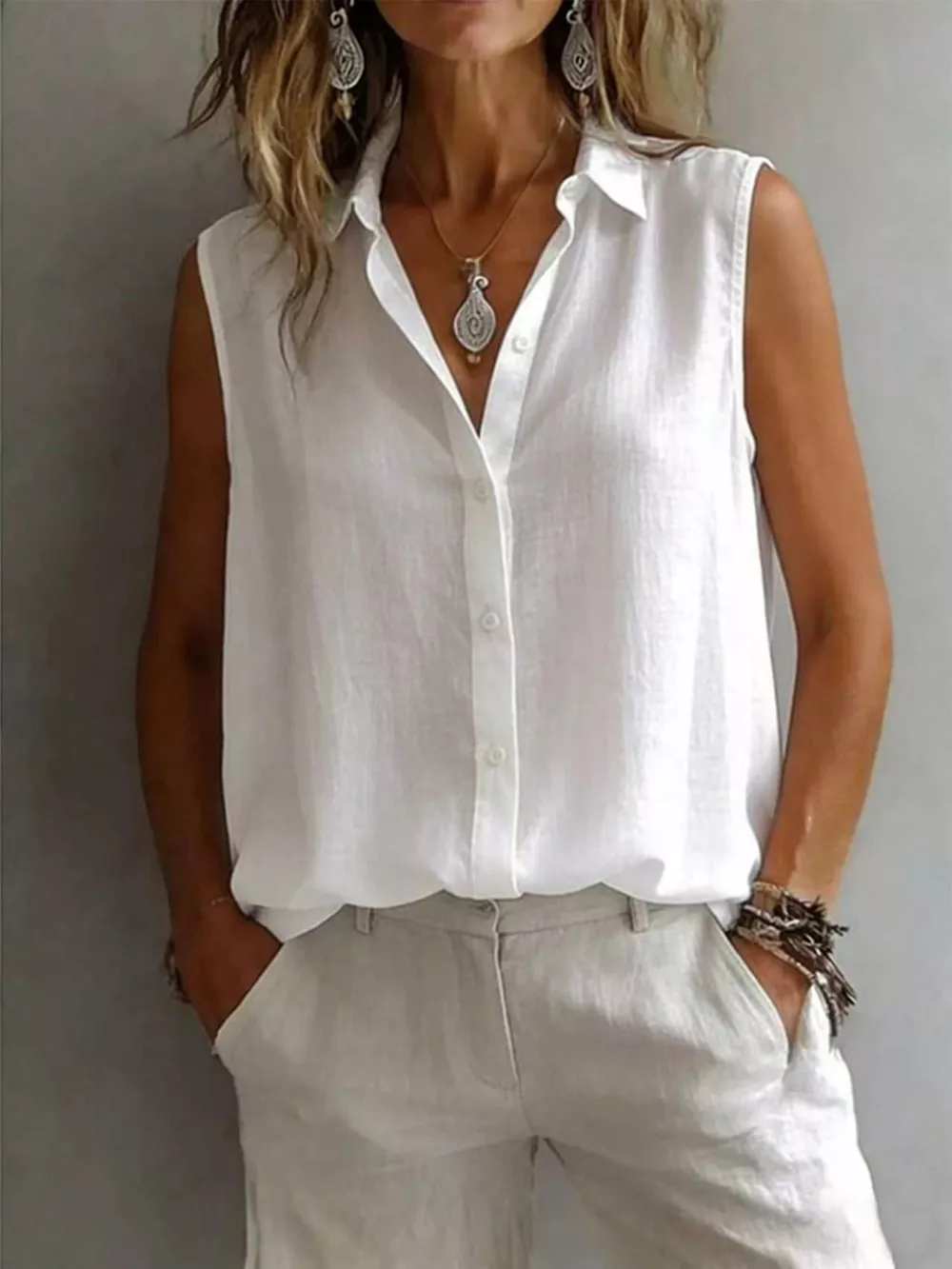 Sleeveless Button-Down Shirt, image 14