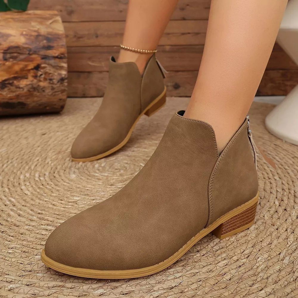 Classic Faux Leather V-Cut Ankle Boots with Block Heel, image 4