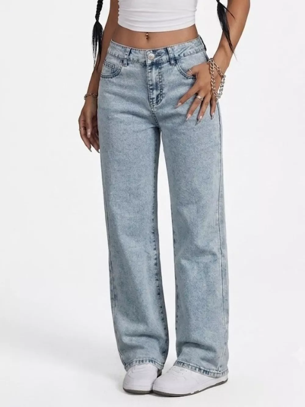 High-Waisted Acid Wash Straight Leg Jeans, image 6
