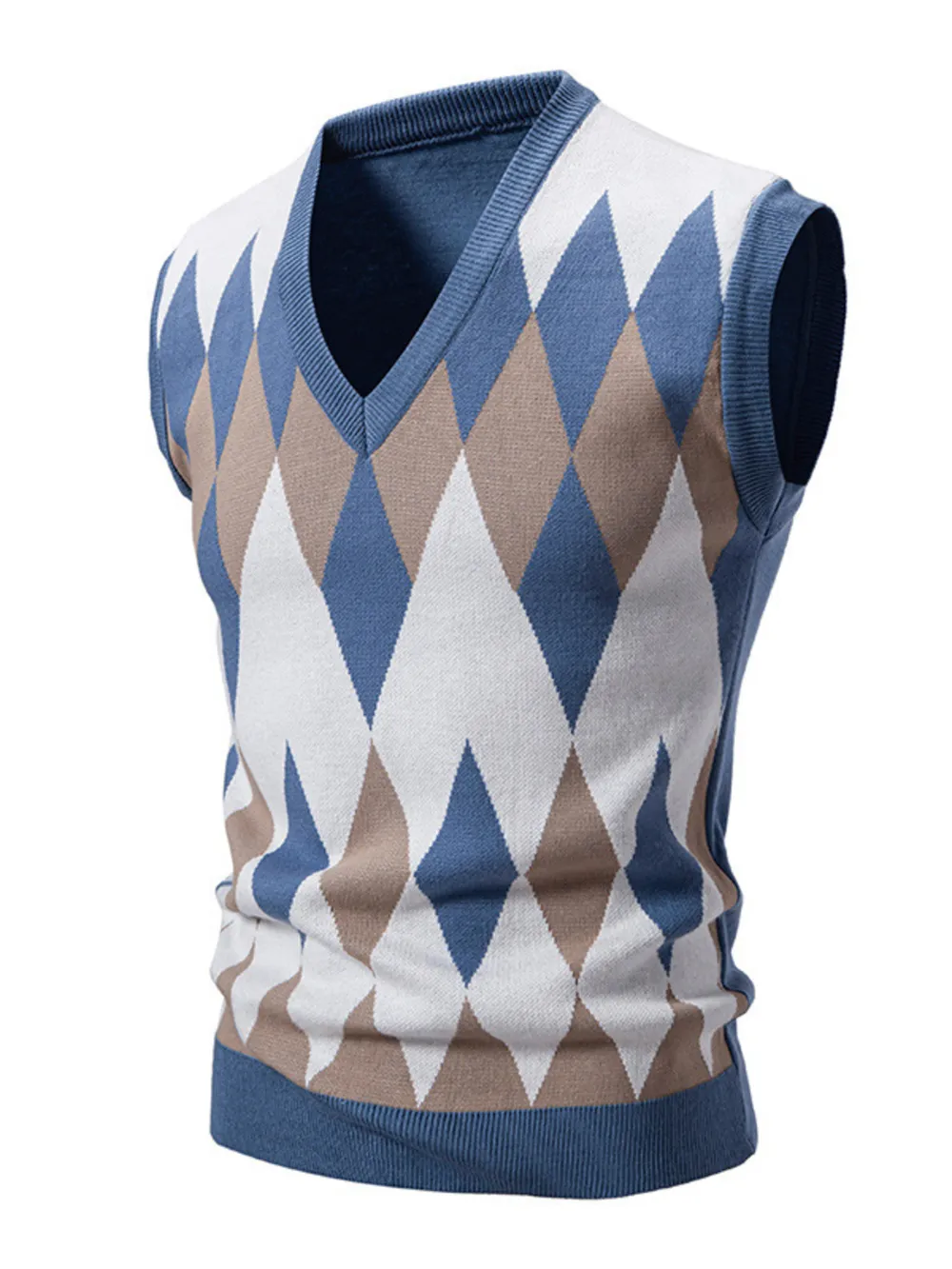 Men's Plus Size Diamond Pattern V-Neck Sweater Vest, image 6