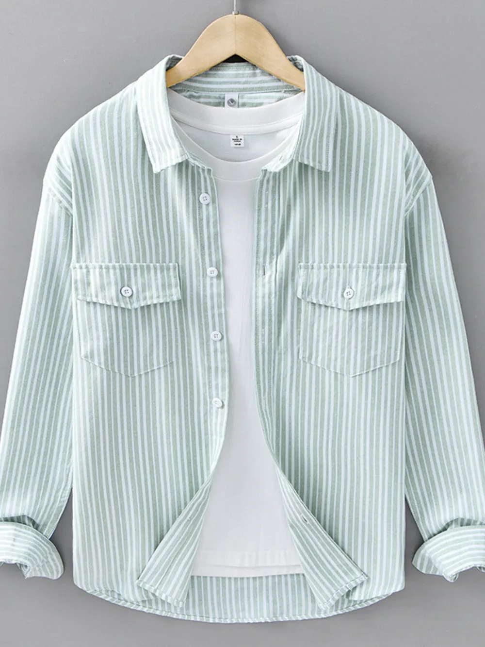 Men's Plus Size Striped Casual Long Sleeve Shirt, image 3