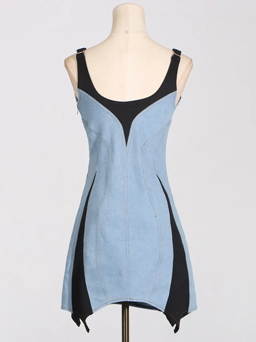 Contrast Adjustable Strap Denim Dress, image 6