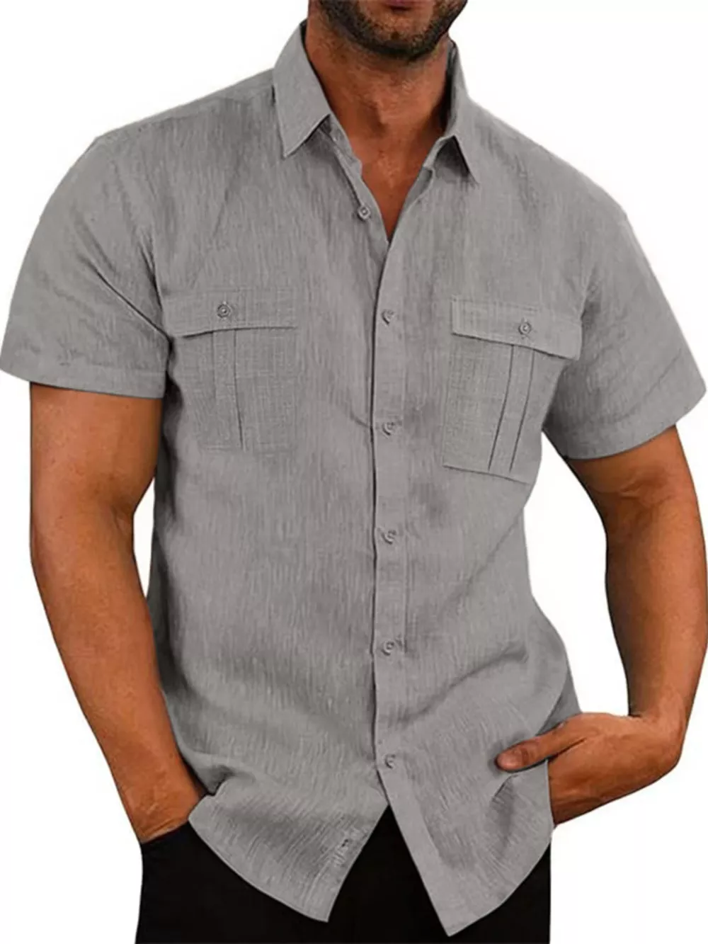 Men's Full Size Short Sleeve Shirt with Pockets Plus Size, image 4