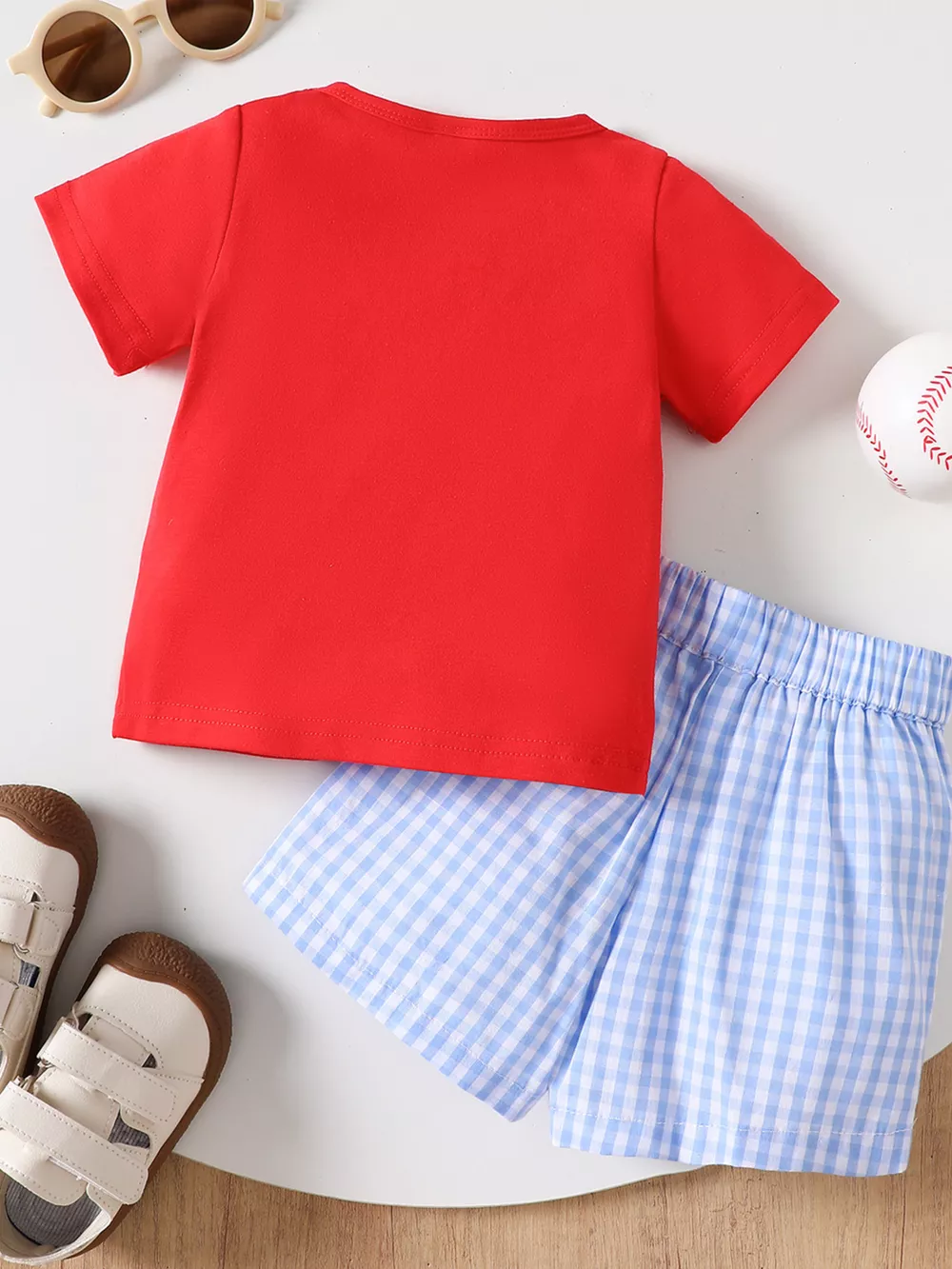Children's Baseball Graphic Tee & Gingham Shorts Set, image 8
