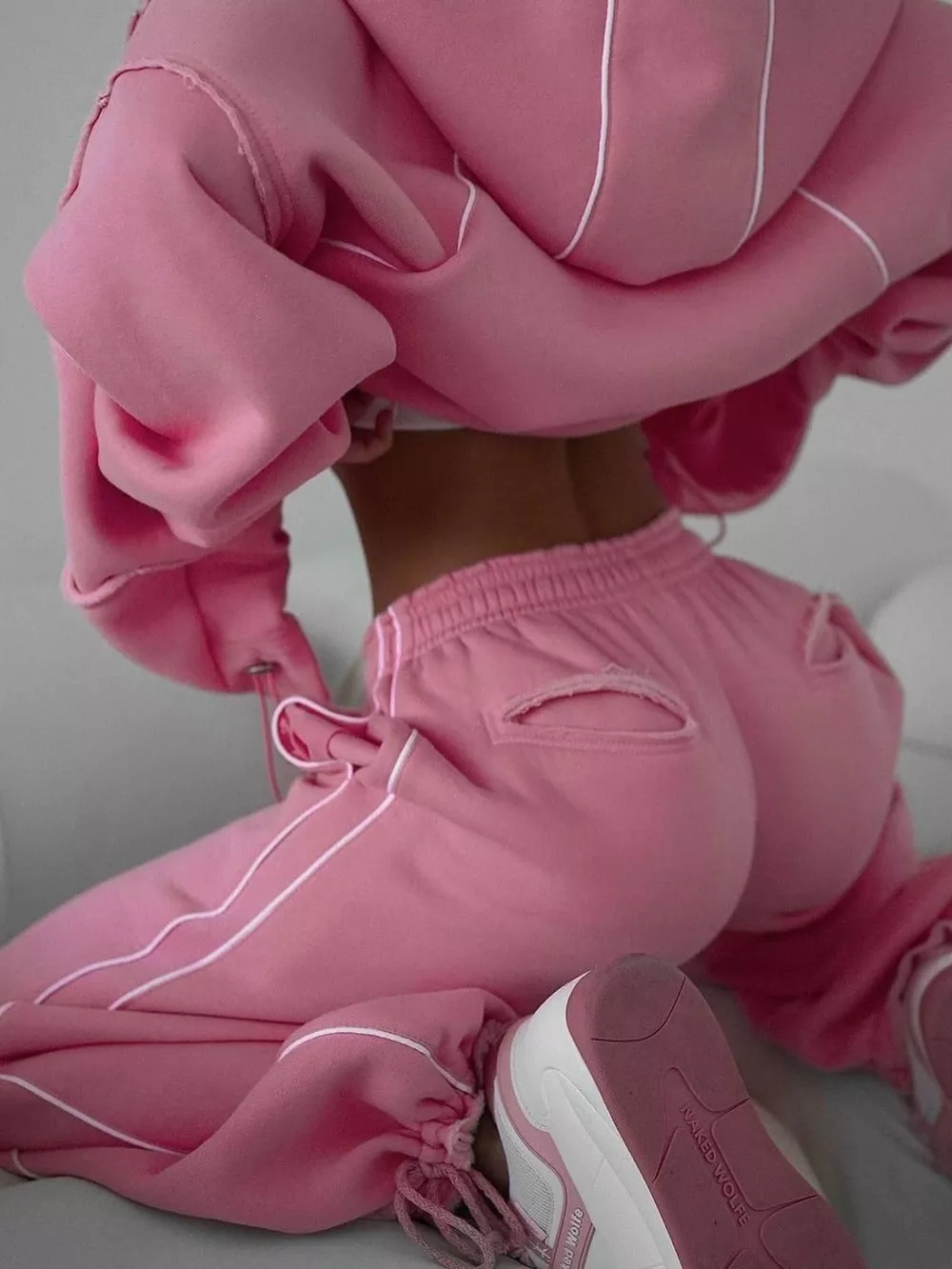 Cropped Zip-Up Hoodie and Wide-Leg Sweatpants Lounge Set, image 15