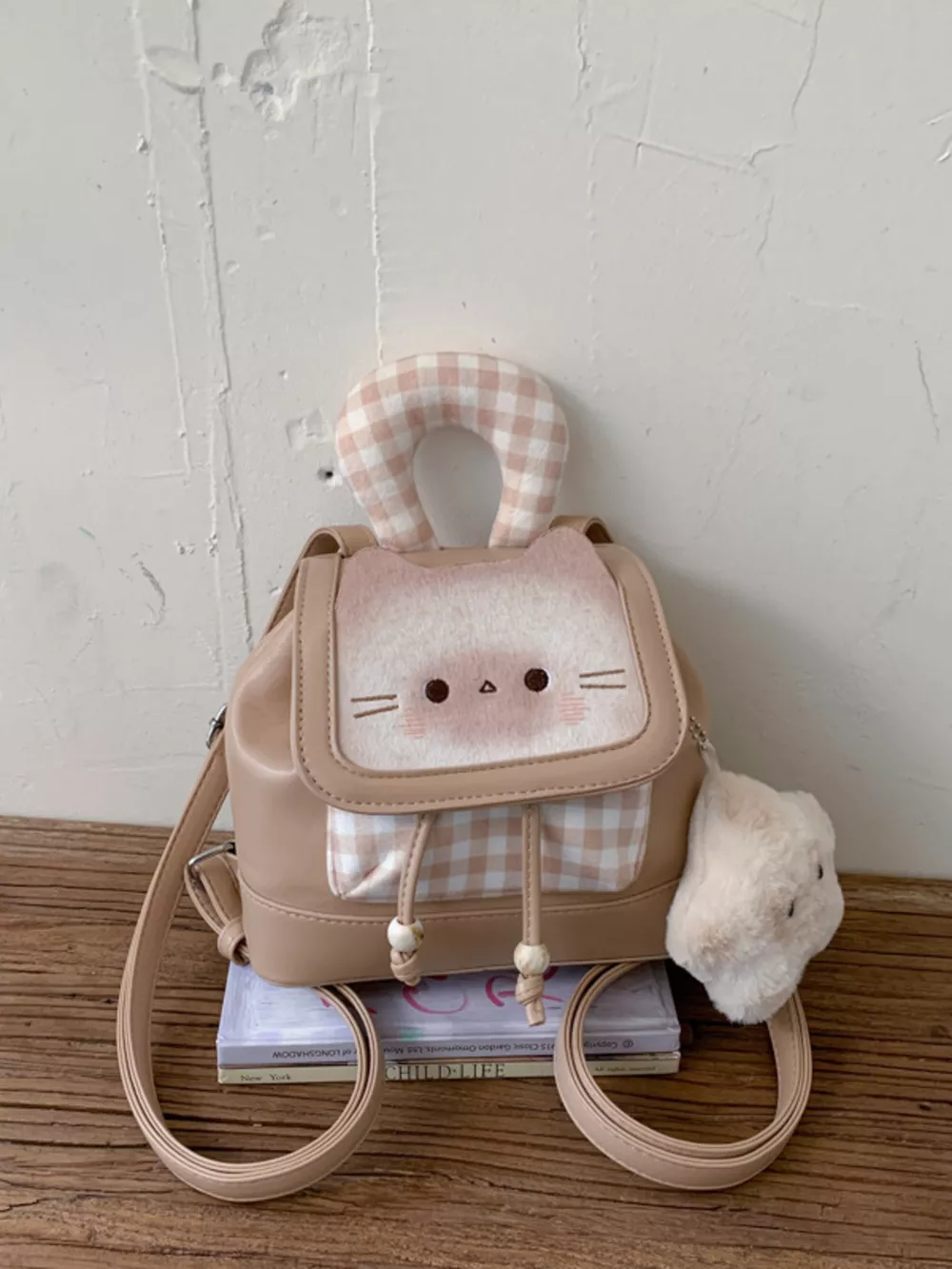 Cat Plaid Backpack Bag, image 4