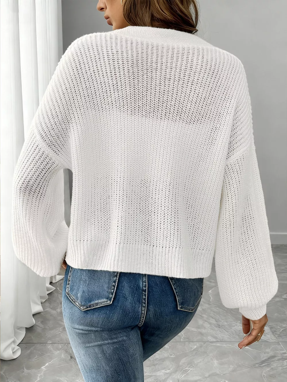 Elegant V-Neck Button-Down Ribbed Knit Cardigan, image 9