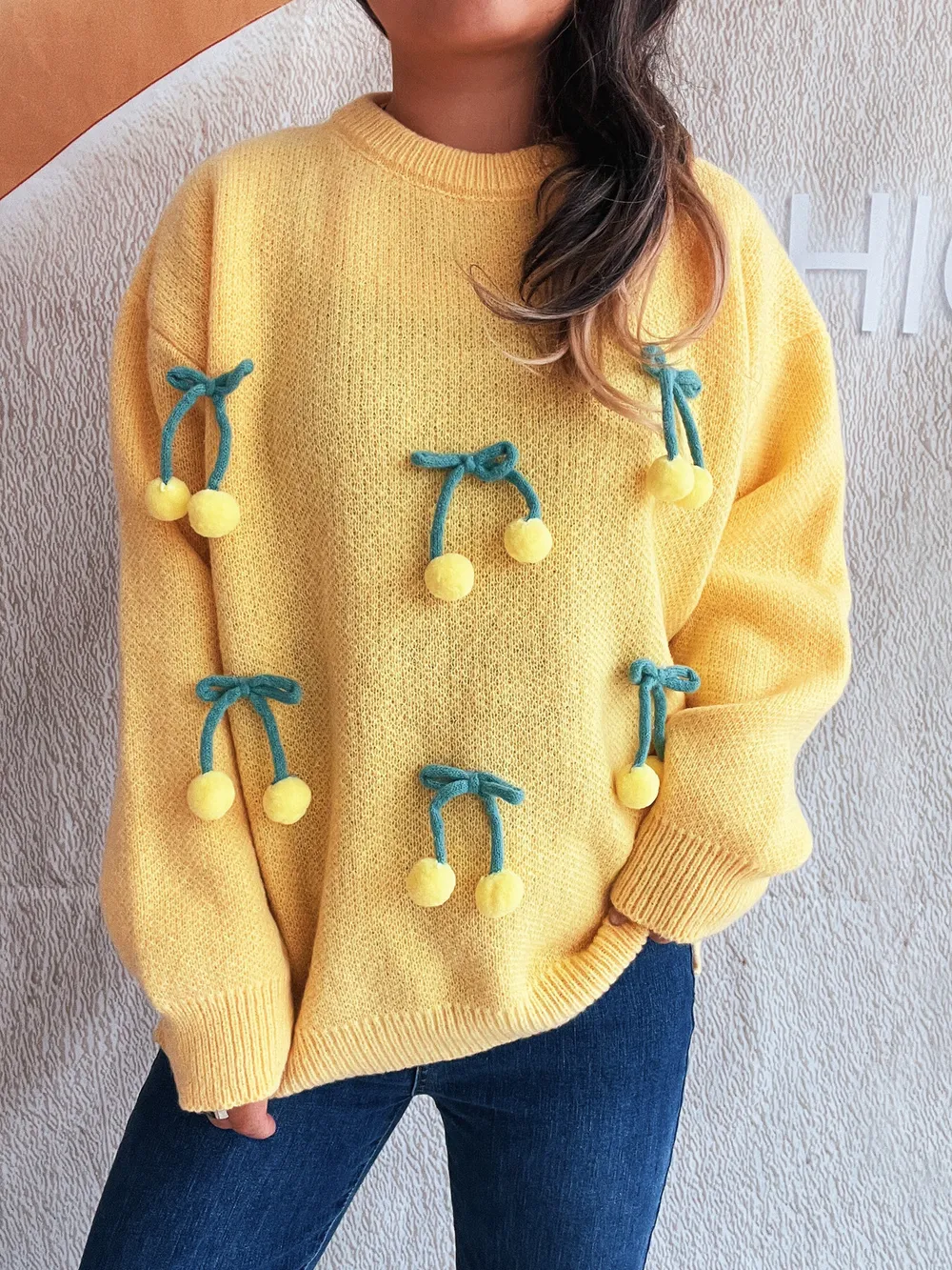 Cherry Round Neck Long Sleeve Sweater, image 24