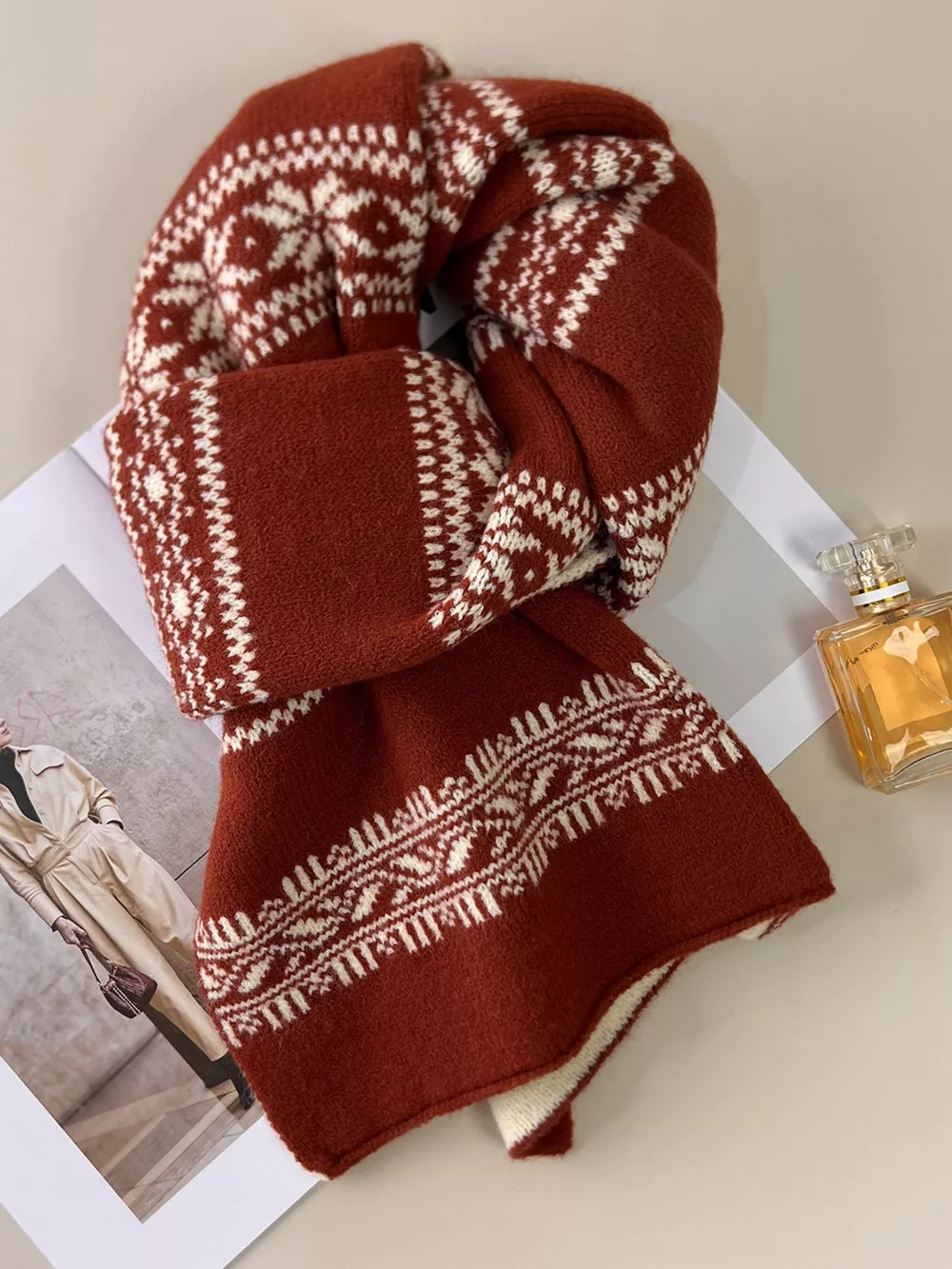 Winter Snowflake Pattern Knitted Scarf, image 11