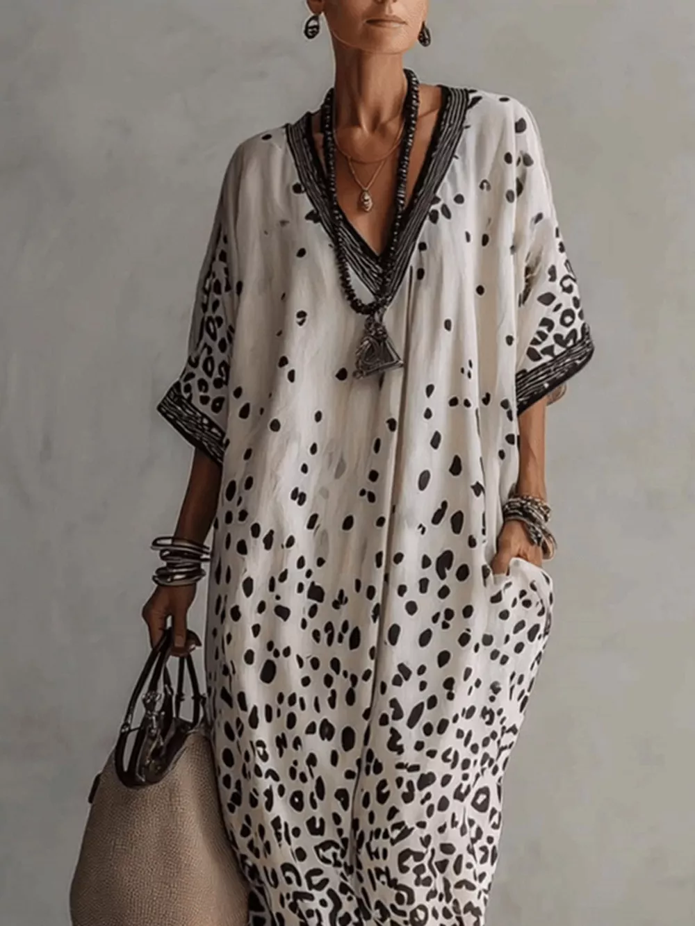V-Neck Leopard Print Loose Maxi Dress, image 4