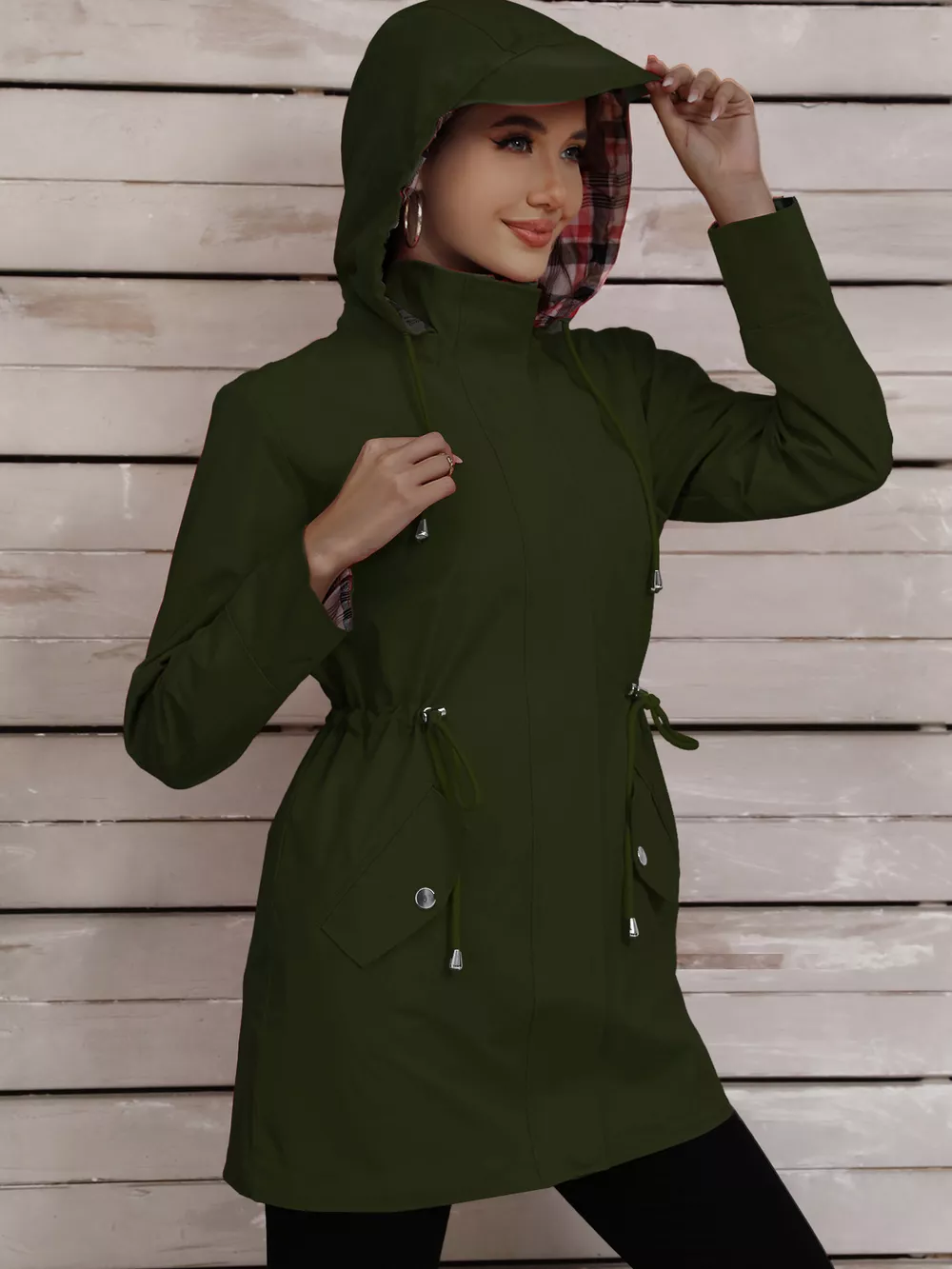 Drawstring Snap-Down Trench Coat, image 19