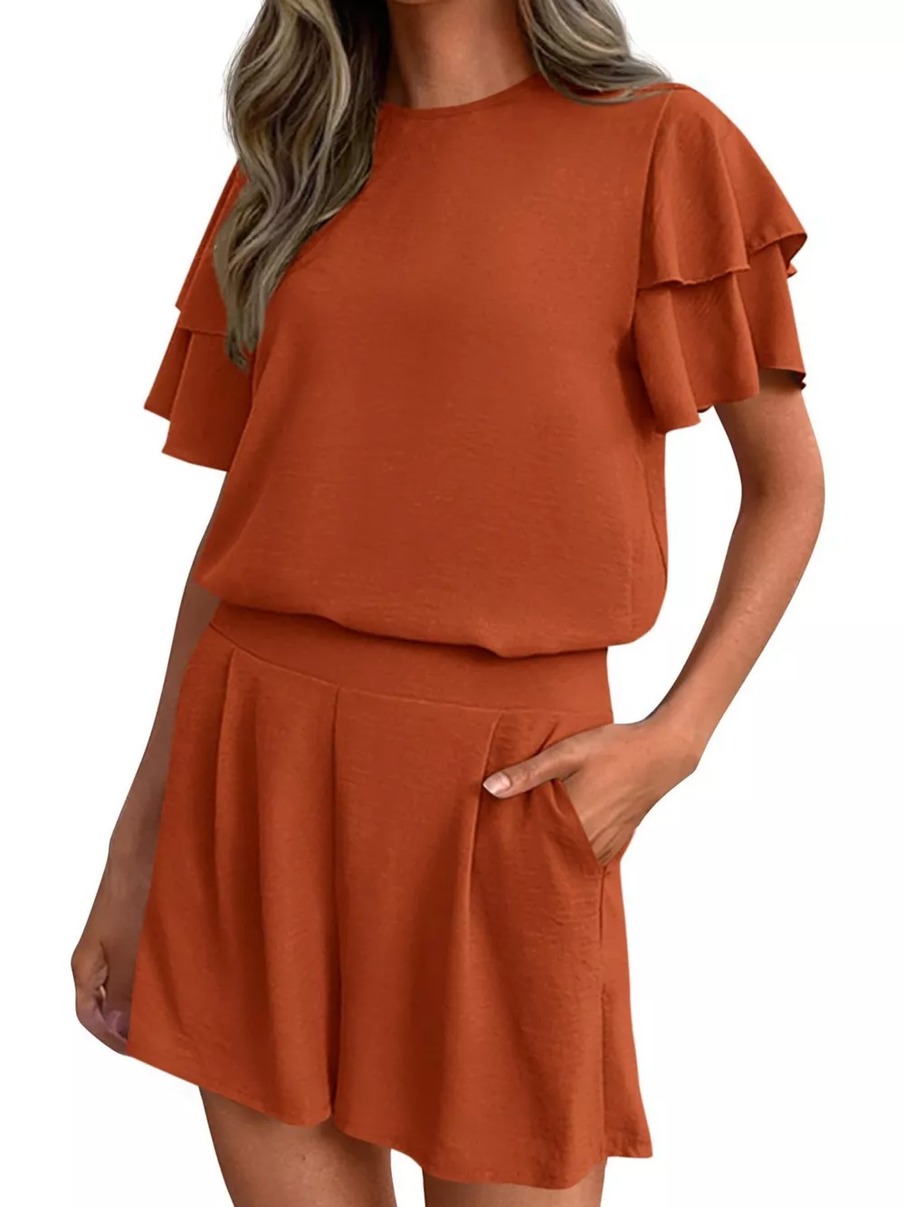 Ruffle Sleeve Top and Shorts Two-Piece Set, image 24