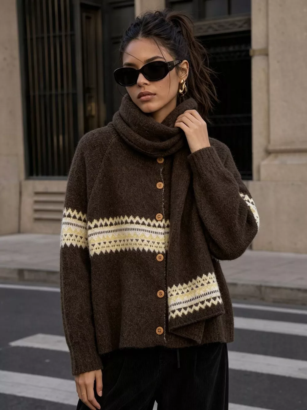 Geometric Button Down Knit Cardigan, image 11
