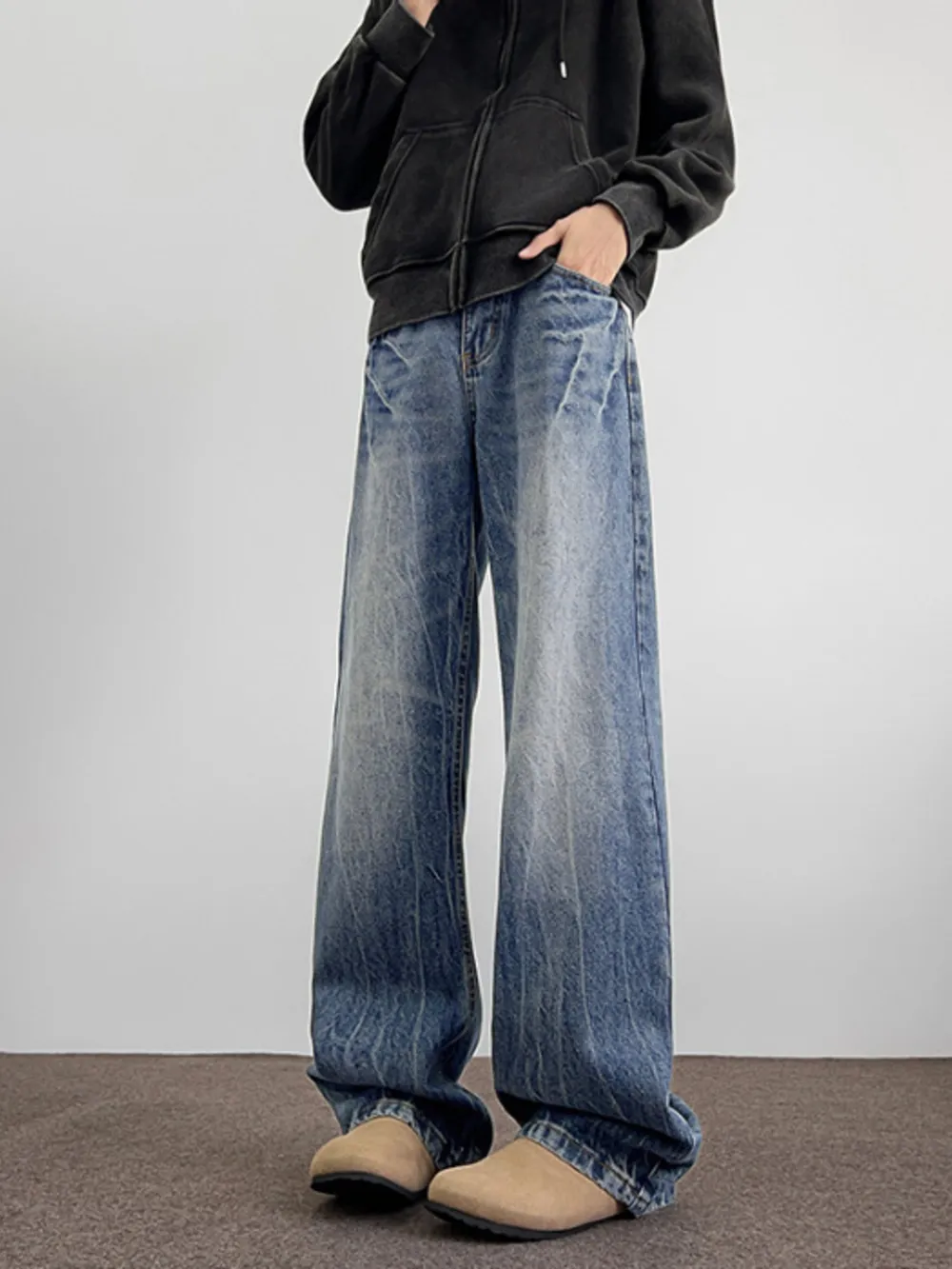 Men's Plus Size Vintage Wash Wide Leg Jeans, image 3