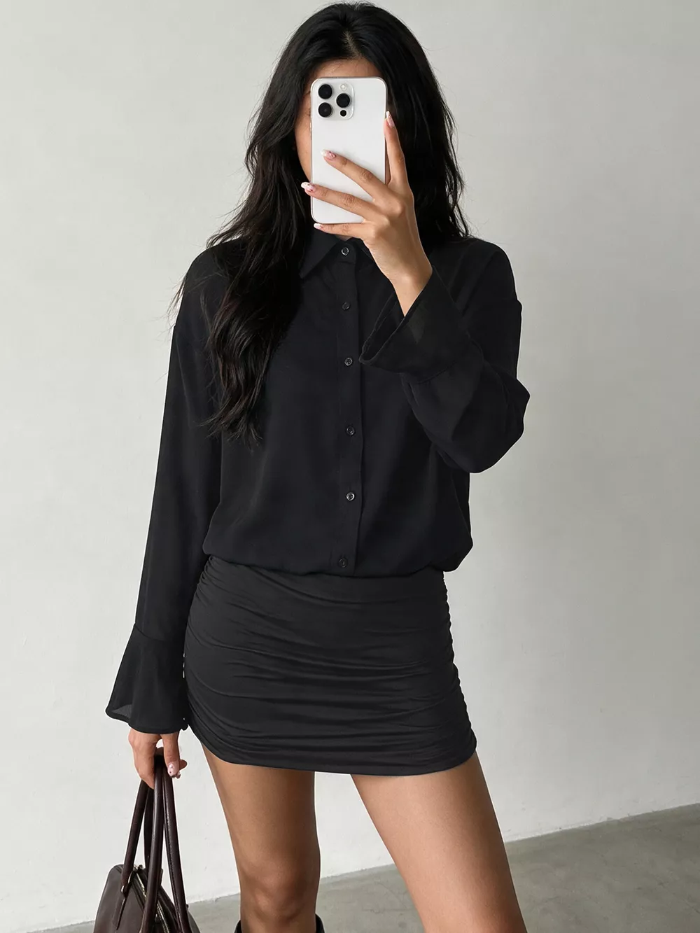 Button Front Flounce Sleeve Bodycon Shirt Dress, image 3