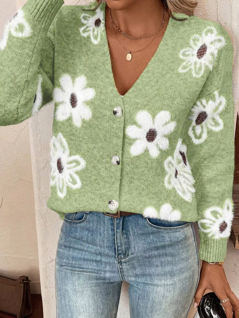 Floral Print Button-Up Knit Cardigan, image 2