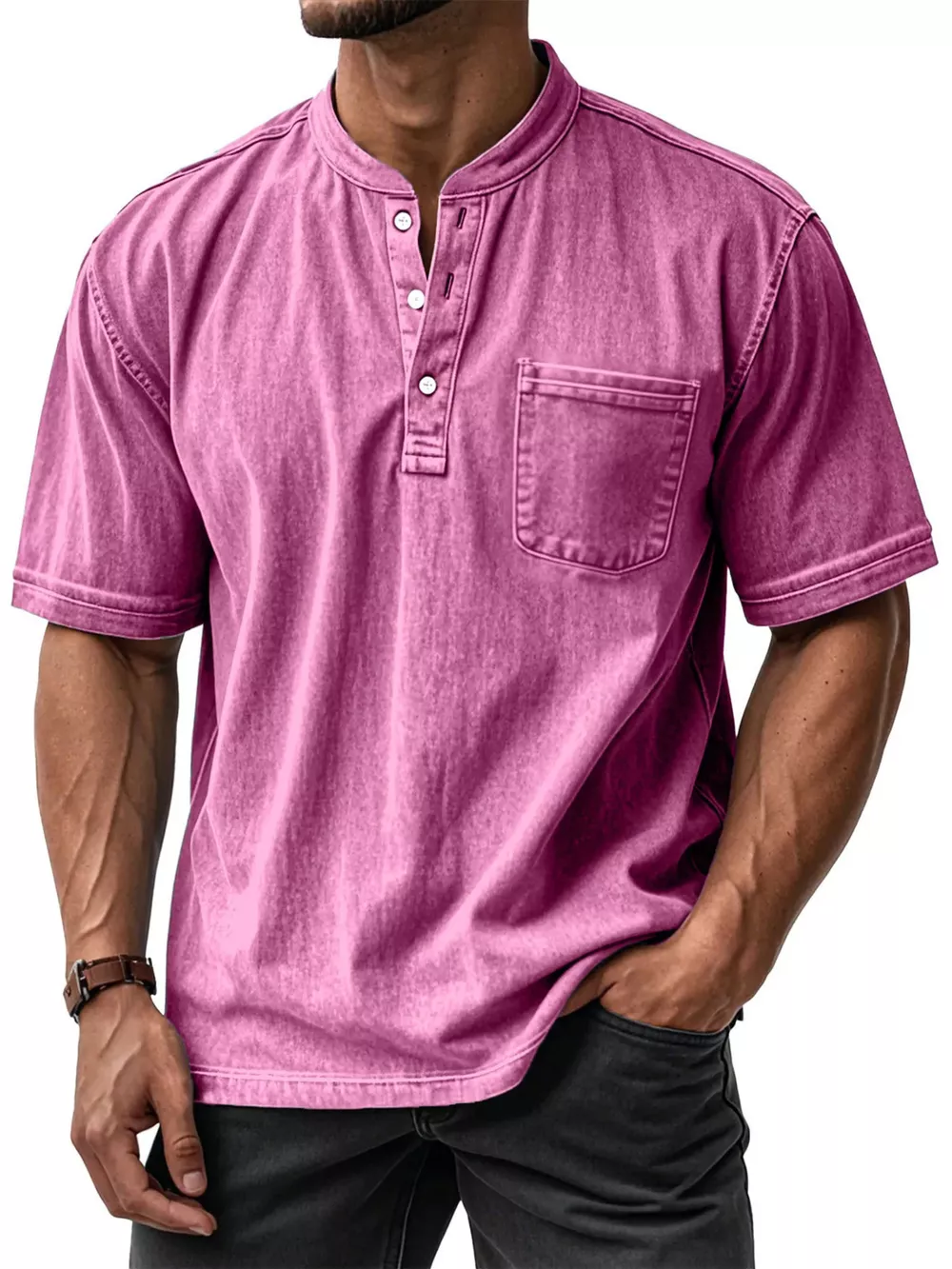 Men's Full Size Button Detail Short Sleeve Top Plus Size, image 11