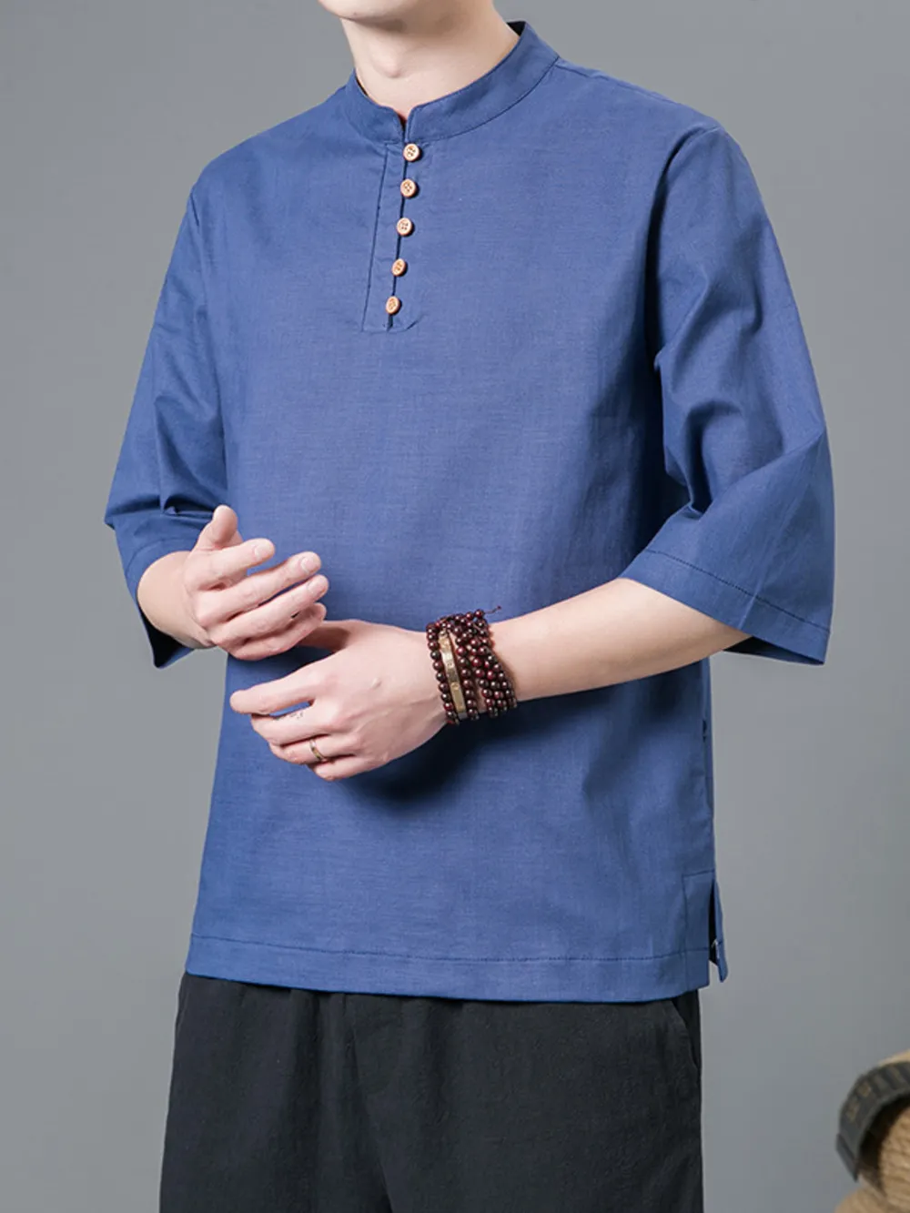 Men's Plus Size Chinese Style Button Detail Top