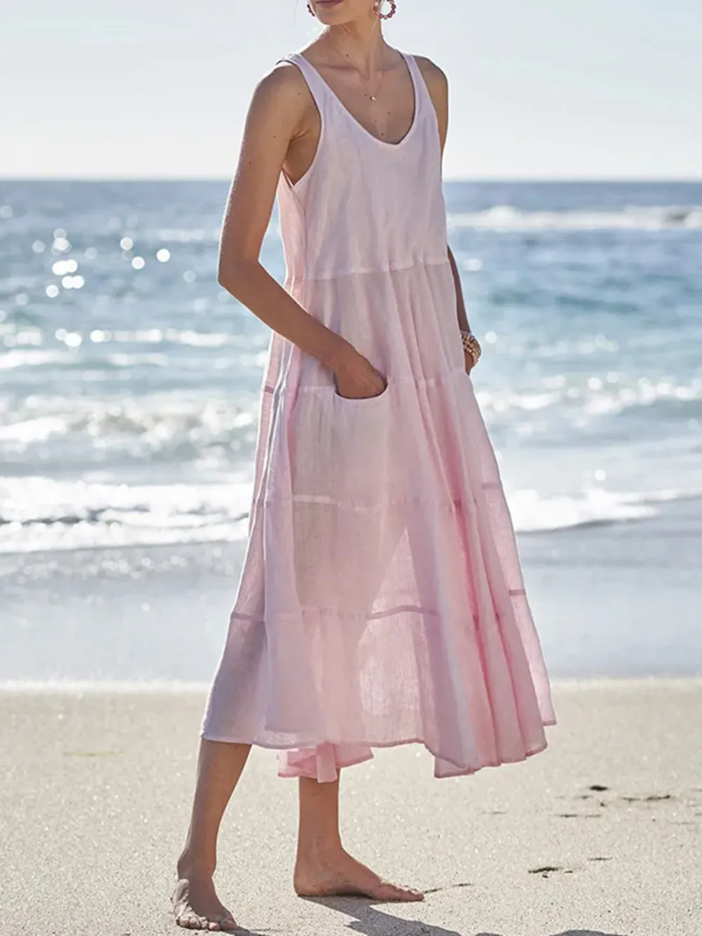 Full Size Tank Midi Dress with Pockets Plus Size