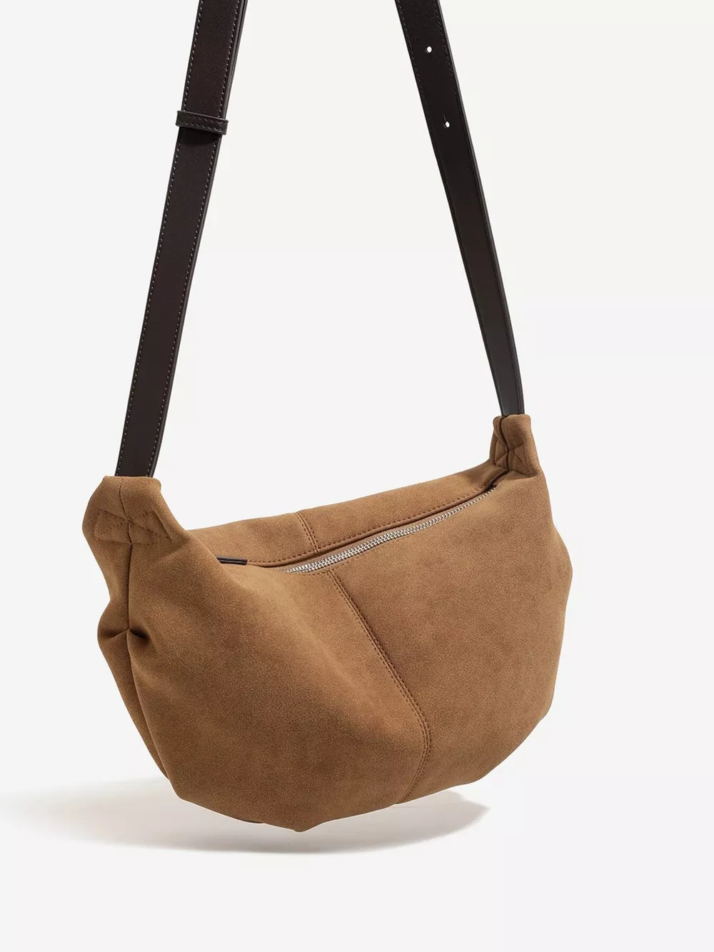 Vintage Suede Crescent Shoulder Bag with Adjustable Strap, image 5