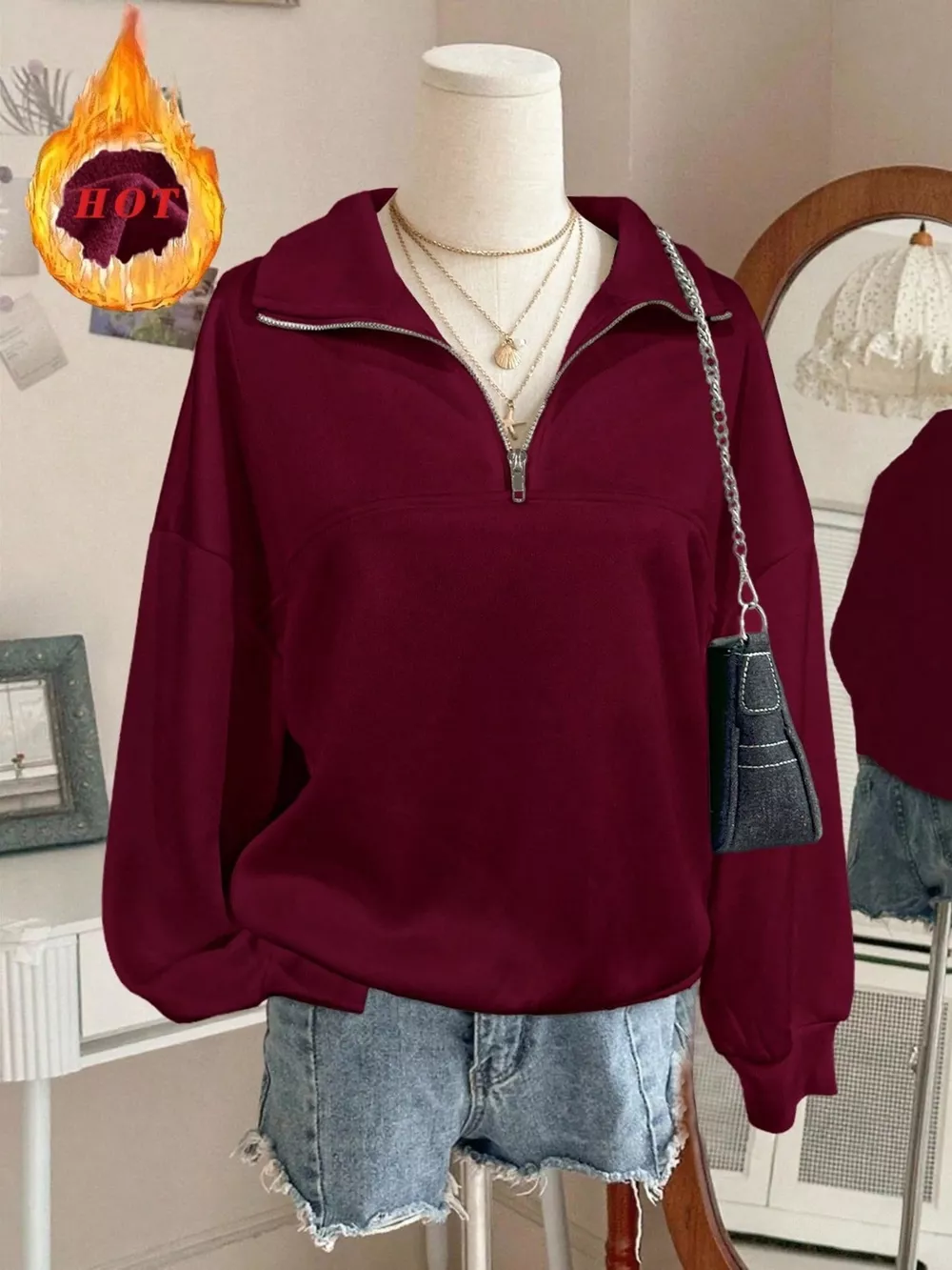 Quarter-Zip Dropped Shoulder Sweatshirt, image 11