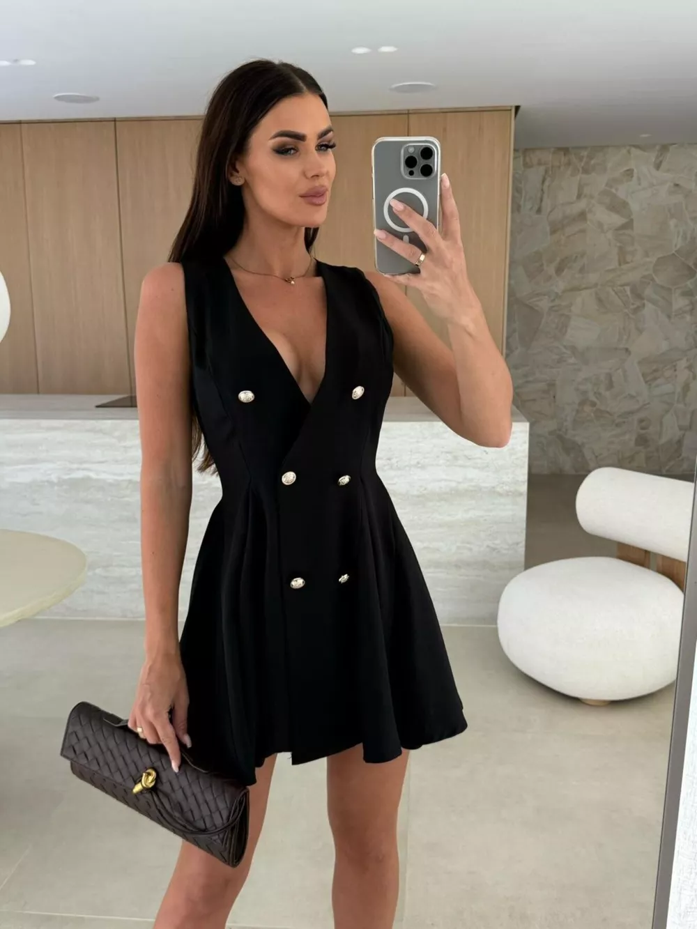 Double-Breasted V-Neck Mini Dress, image 7