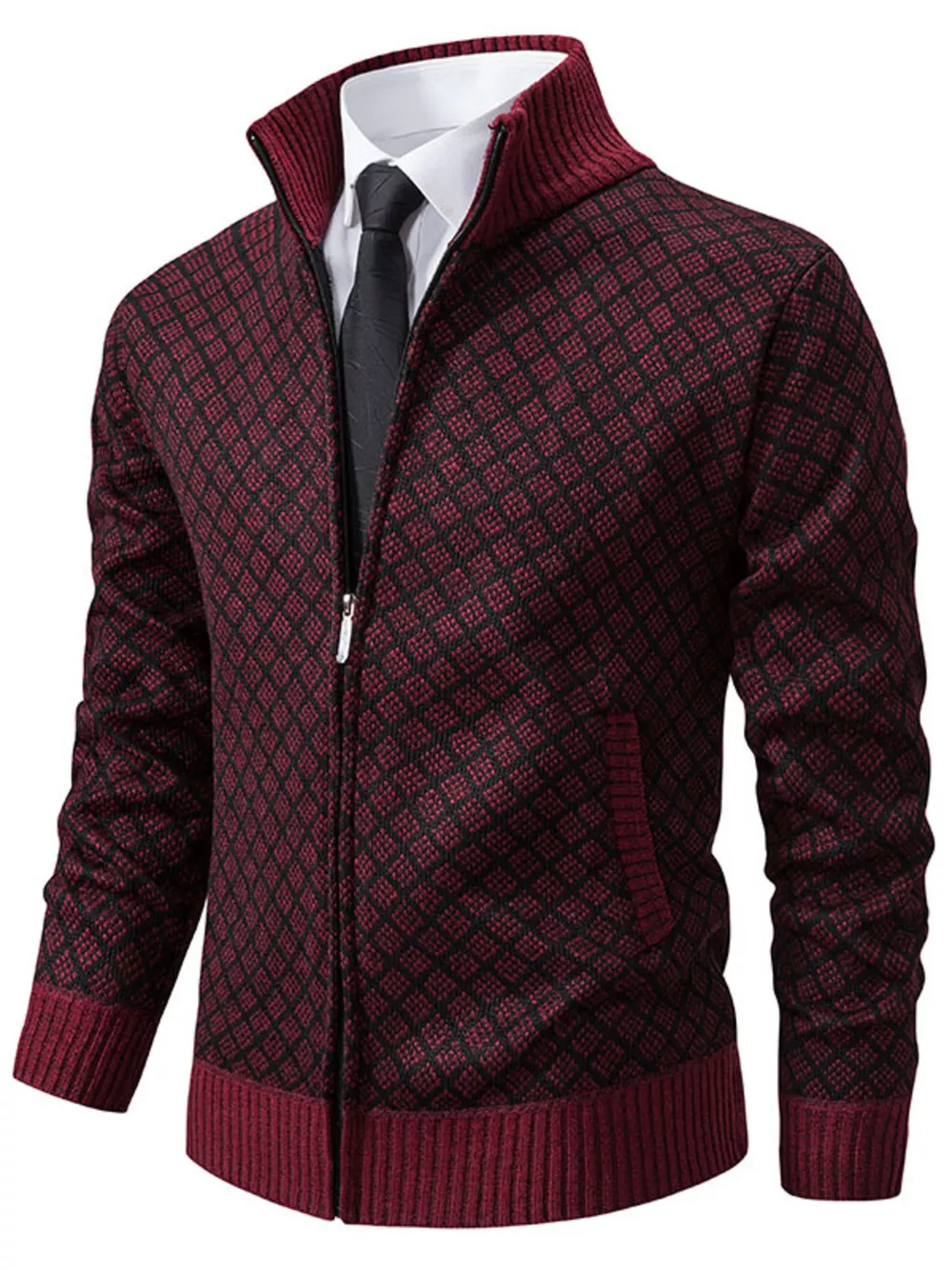 Men's Plus Size Textured Zip-Up Cardigan, image 3