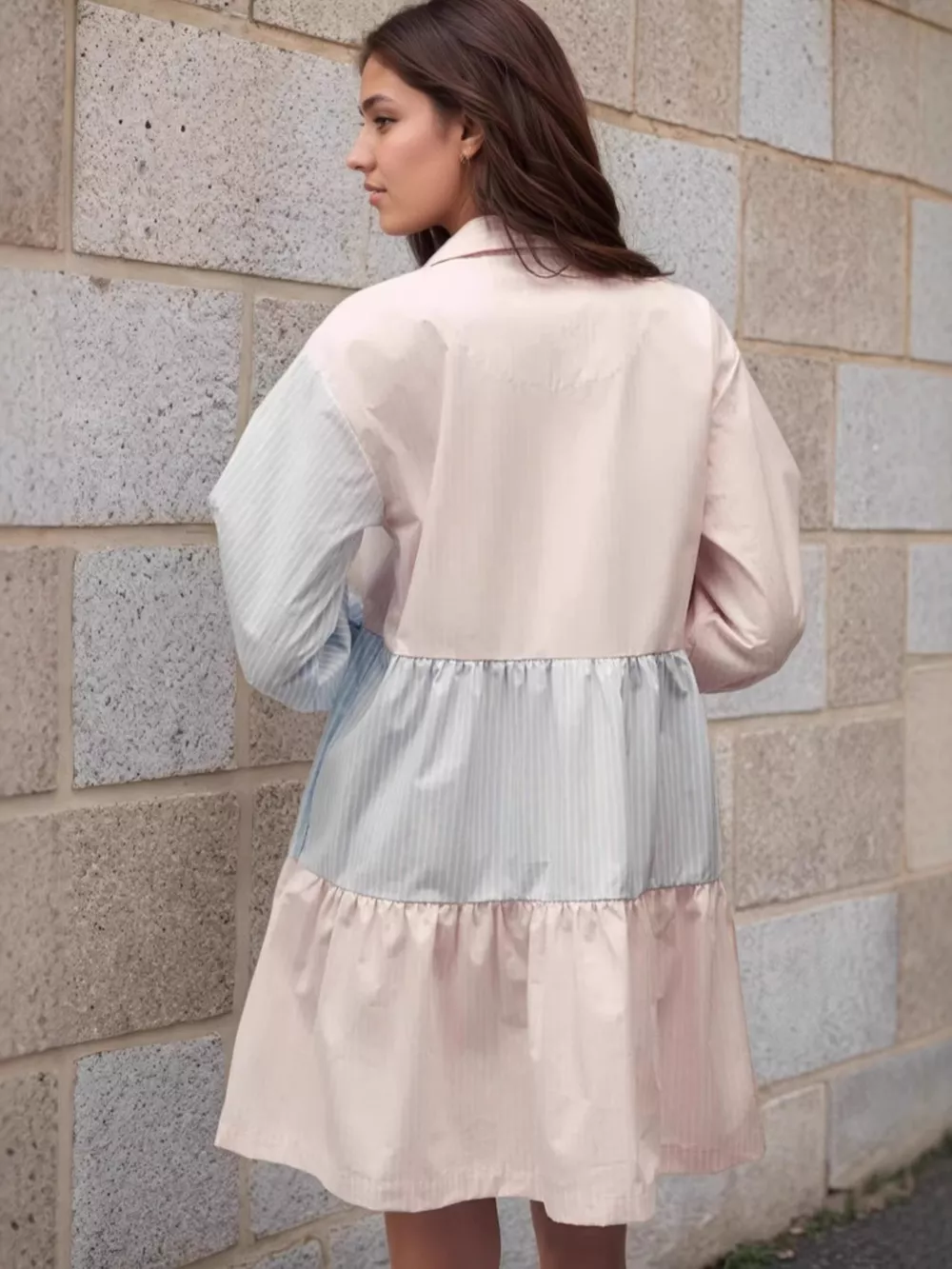 Tiered Button-Front Shirt Dress, image 2