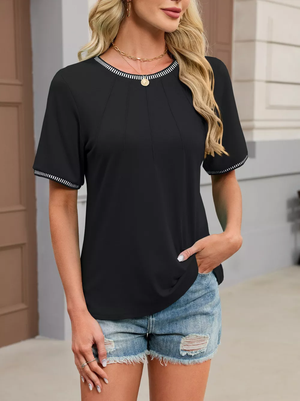 Contrast Trim Short Sleeve T-Shirt, image 27