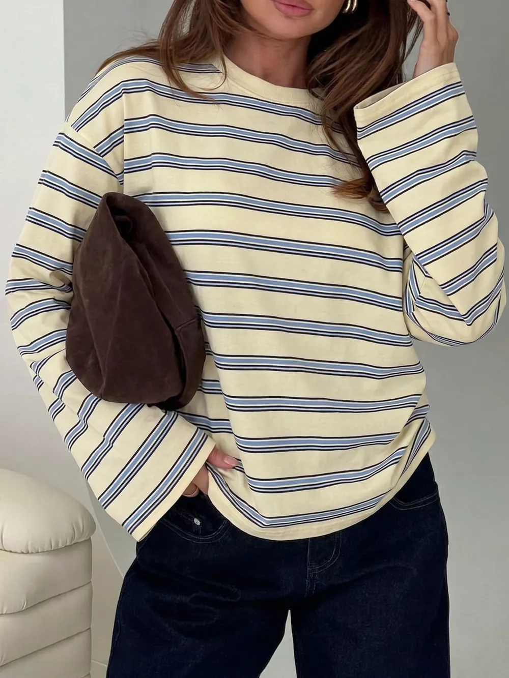 Oversized Striped Long-Sleeve T-Shirt, image 2
