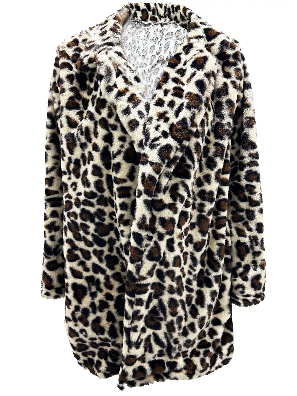 Full Size Leopard Faux Fur Open Front Outerwear Plus Size, image 2