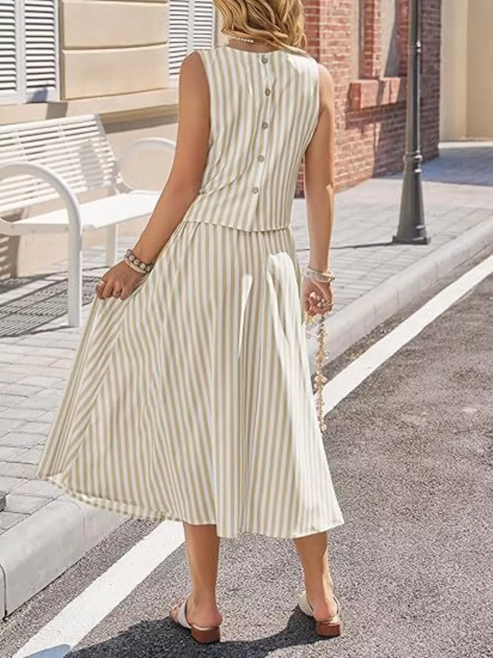 Striped Sleeveless Top and Midi Skirt Two-Piece Set, image 8