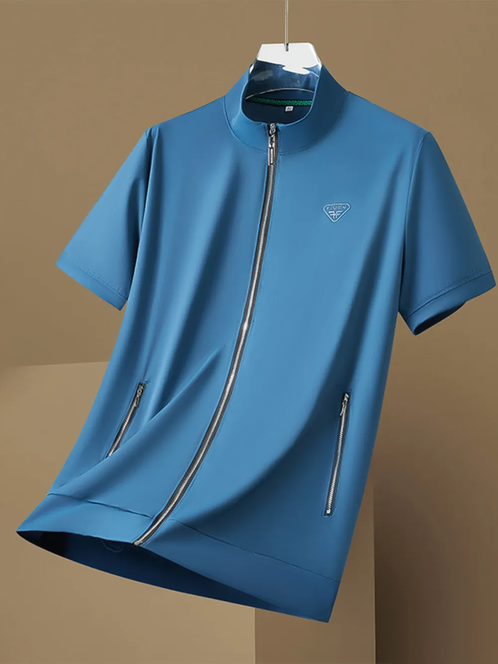 Men's Plus Size Zip Up Short Sleeve Top, image 3