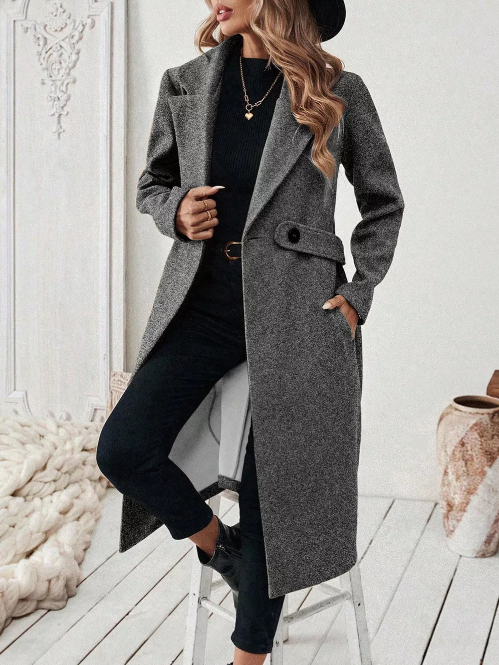 Lapel Collar Longline Coat, image 13