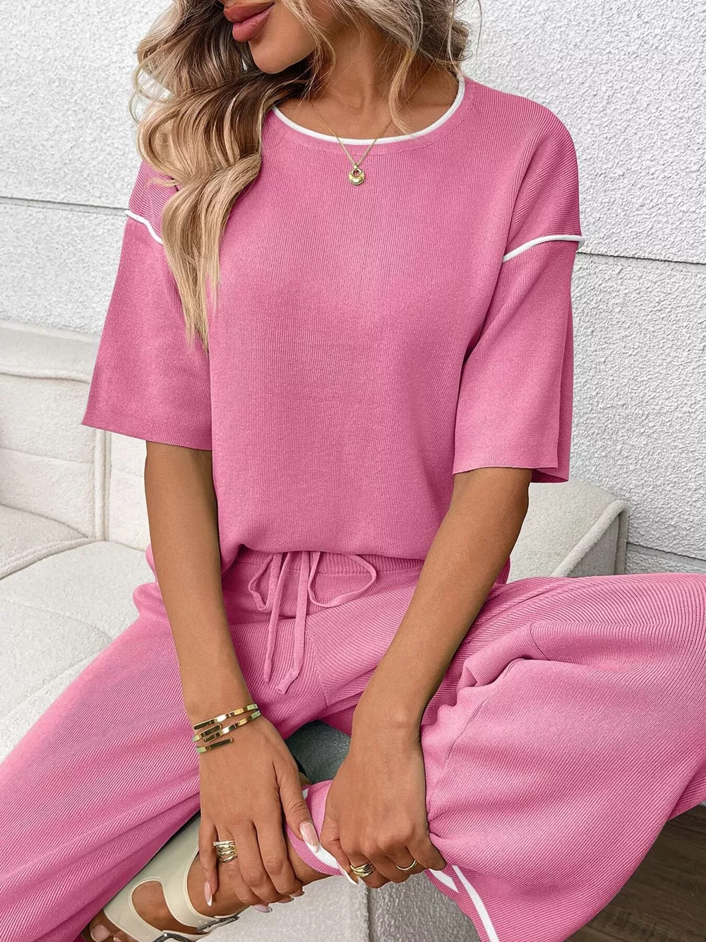 Round Neck Half Sleeve Top and Pants Set, image 12