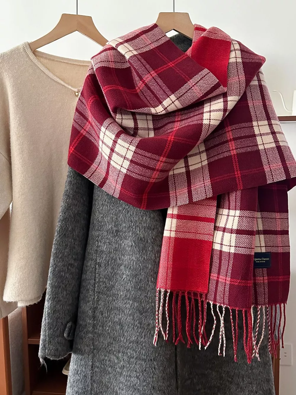 Classic Fringe Plaid Scarf, image 2