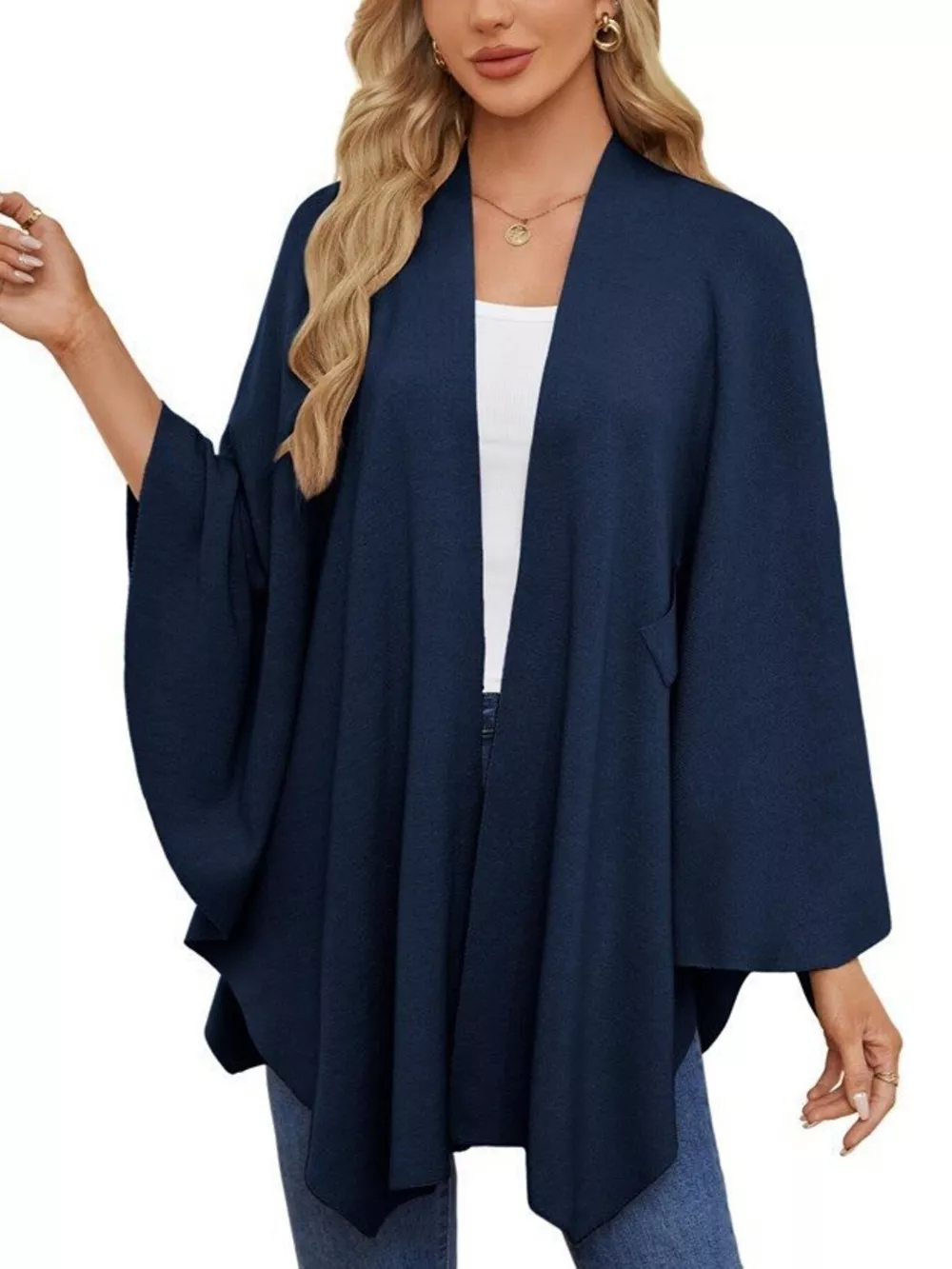 Solid Color Tie-Front Knit Cape Top, image 28