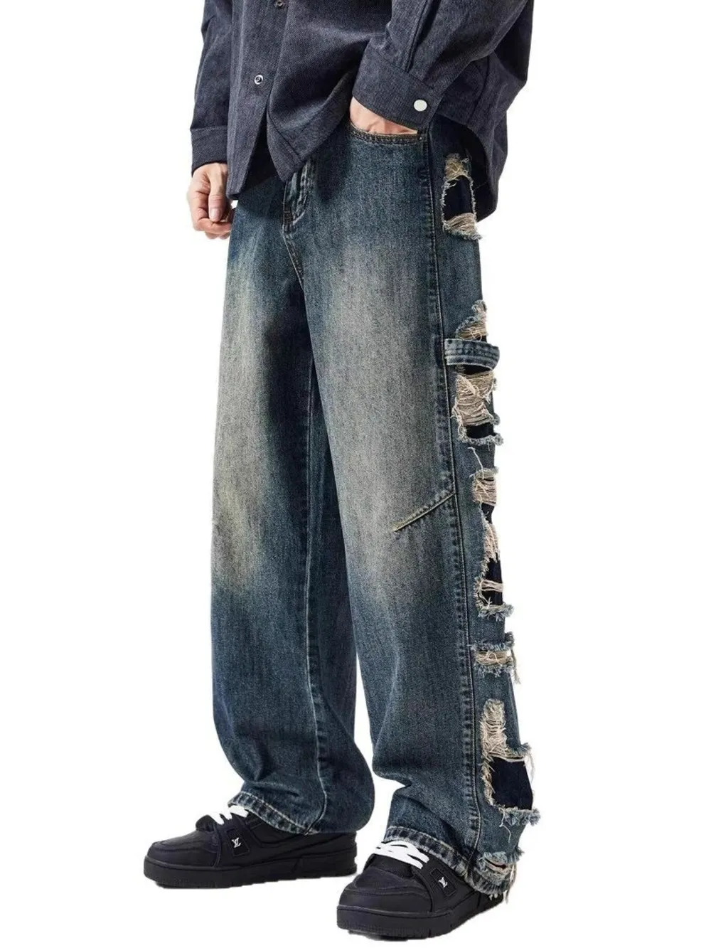 Men's Full Size Distressed Wide Leg Baggy Jeans Plus Size, image 2