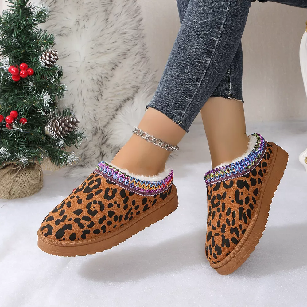 Leopard Print Plush Lined Warm Slip-Ons, image 7