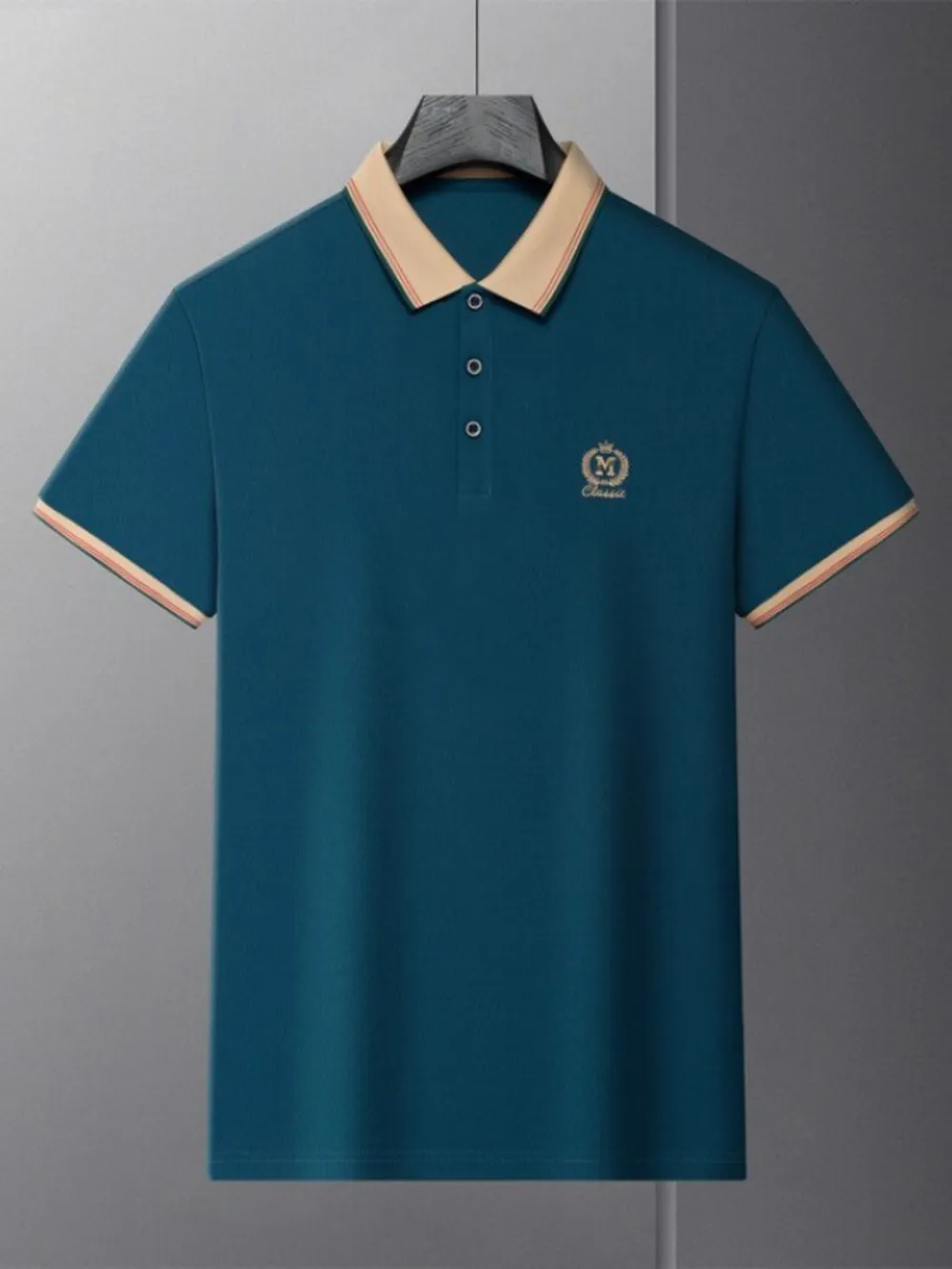 Men's Plus Size Contrast Collar Polo with Embroidered Logo, image 5