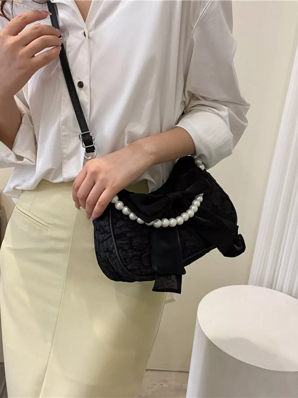 Bow Pearl Chain Crossbody Bag, image 9