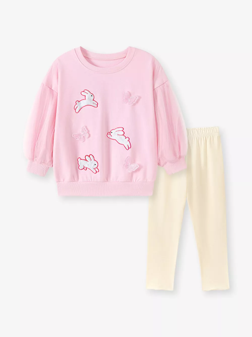 Children's Bunny and Butterfly Mesh Sleeve Sweatshirt and Leggings Set, image 2