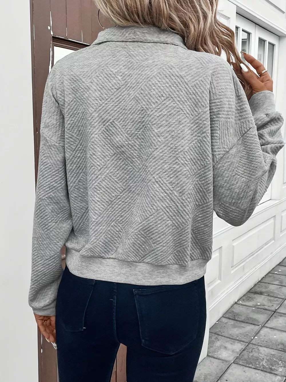 Textured Half Zip Long Sleeve Sweatshirt, image 5