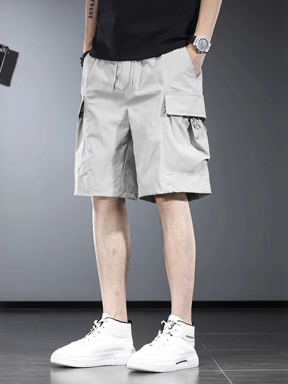Men's Plus Size Drawstring Cargo Shorts, image 5