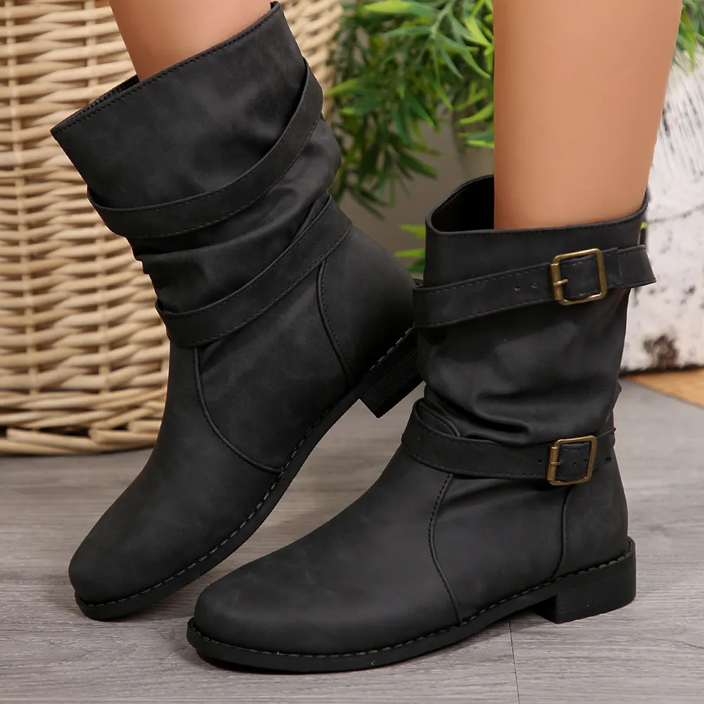 Mid-Calf Buckle Strap Boots, image 3