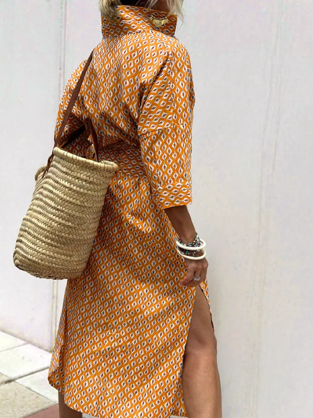 Full Size Printed Button-Down Midi Dress Plus Size, image 16