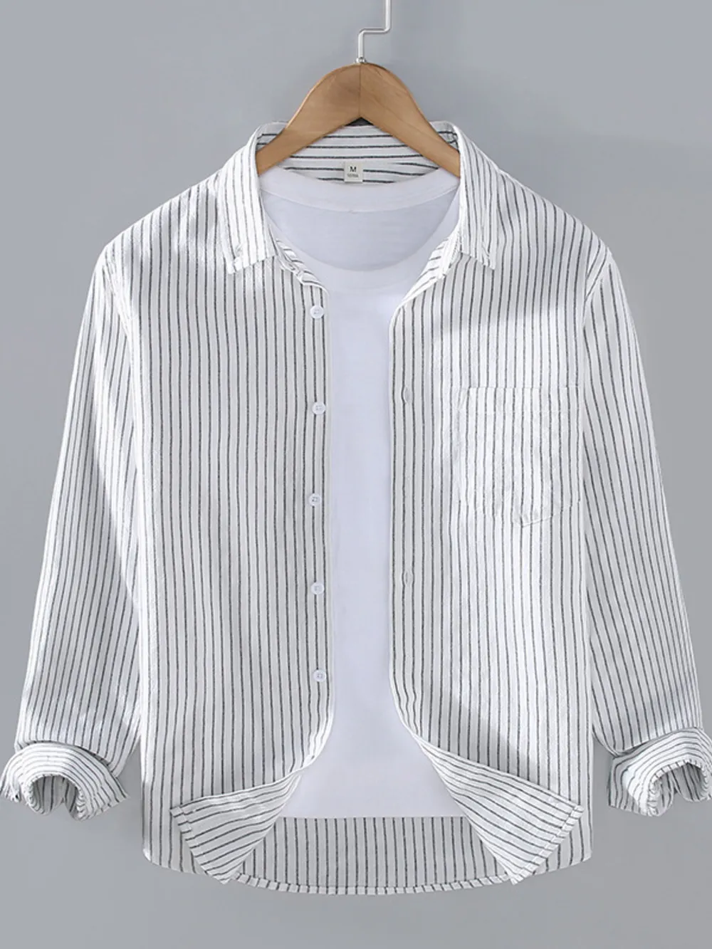 Men's Plus Size Striped Button Up Long Sleeve Shirt, image 2